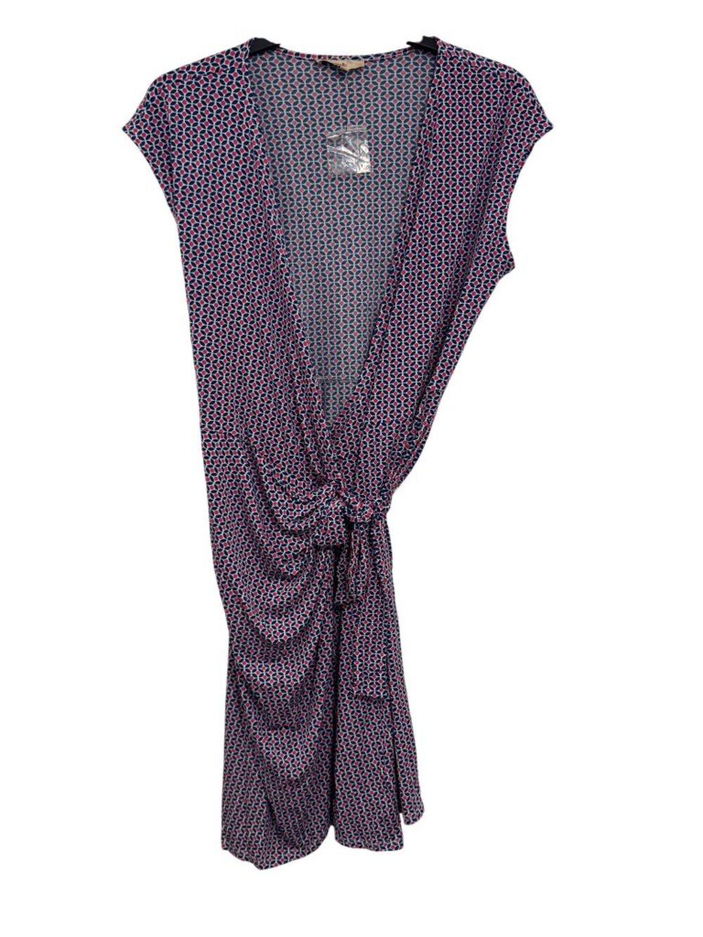 Lark & Ro Womens Wrap Dress M Blue Pink Geometric Pattern